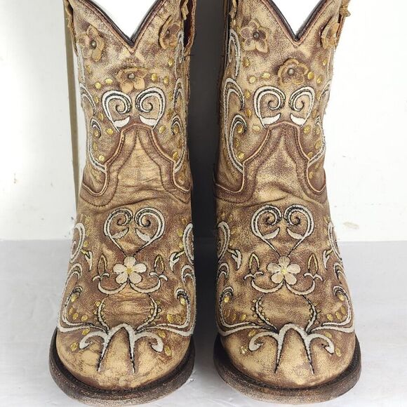 Dan Post Women’s US 6M Tan Leather Distressed Floral Embroidered Western Boots - Picture 4 of 13